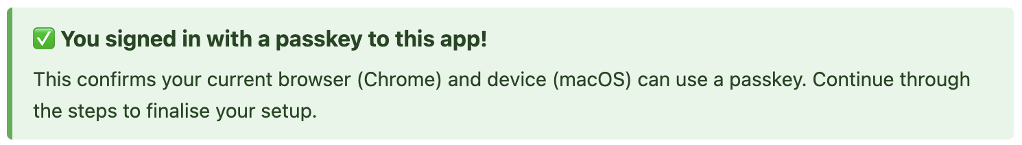 User SPA with app passkeys confirmed.