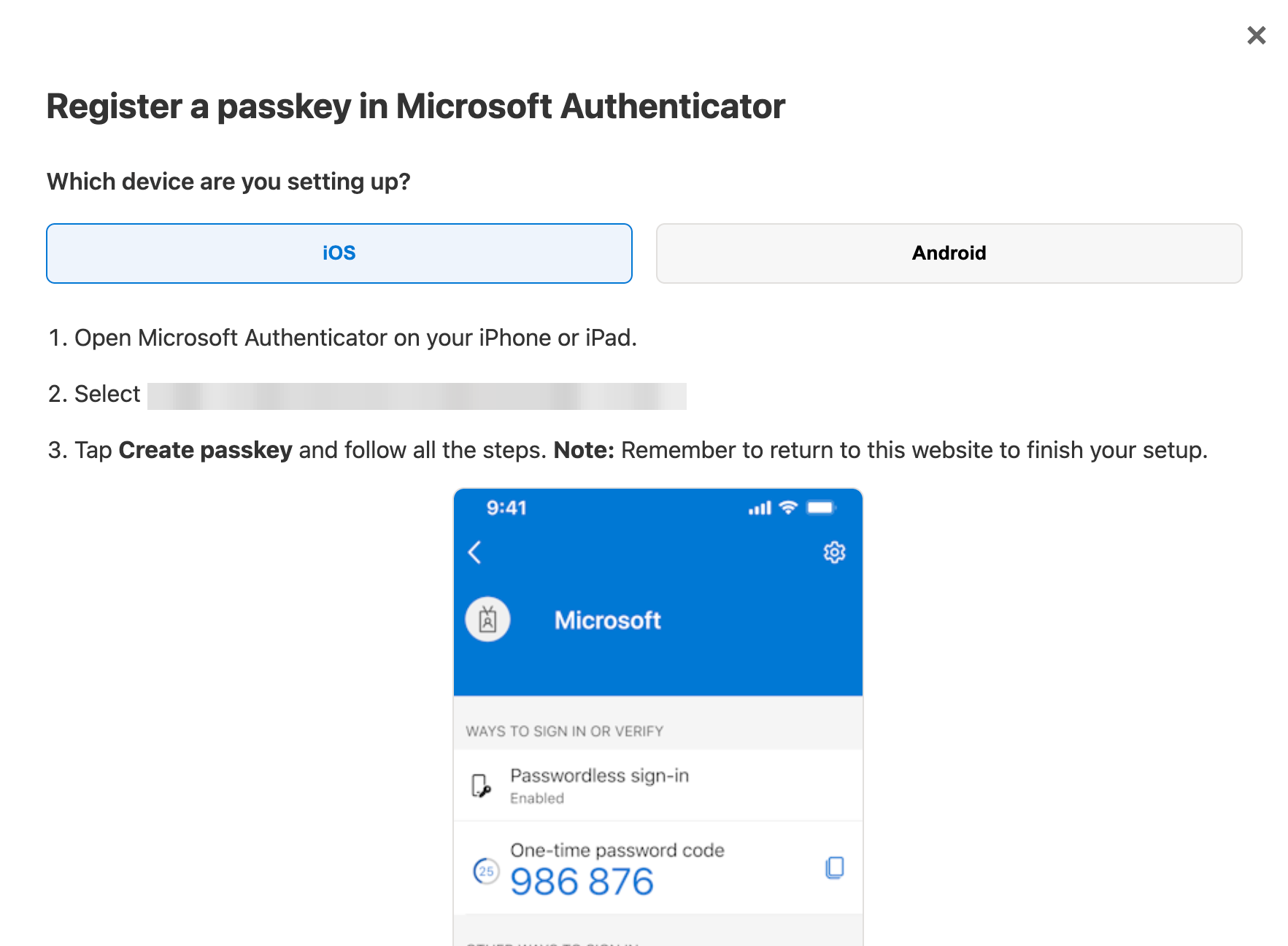 Walkthrough step 2: user reviews the device requirements checklist.